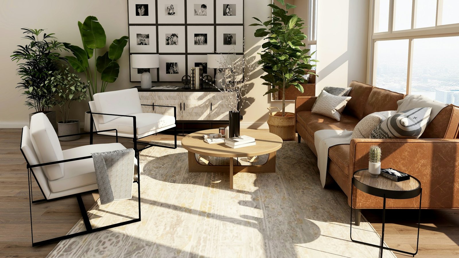 A sunlit living room styled with HMC COLLECTIVE oak and linen furniture