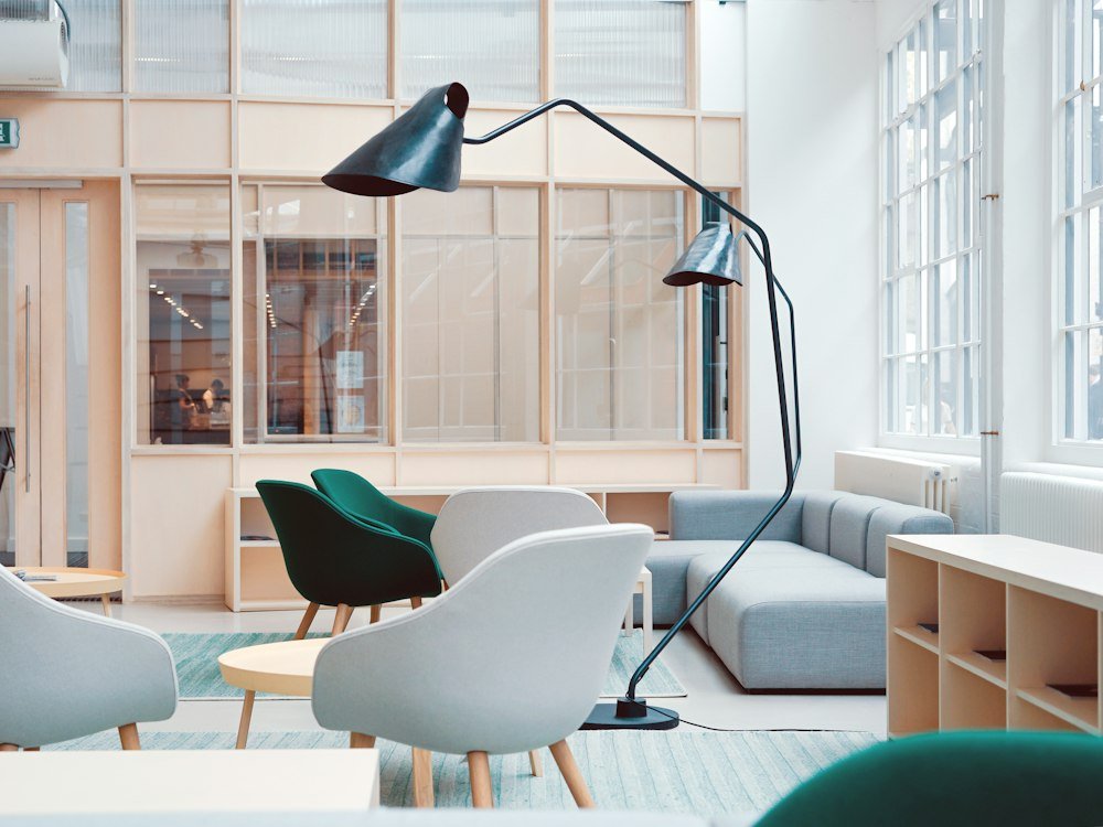 Studio interior with material samples